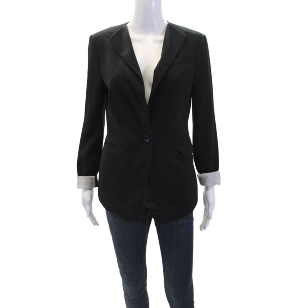 BCBGMAXAZRIA Womens One Button Lined Long Sleeve Blazer Black Size Small